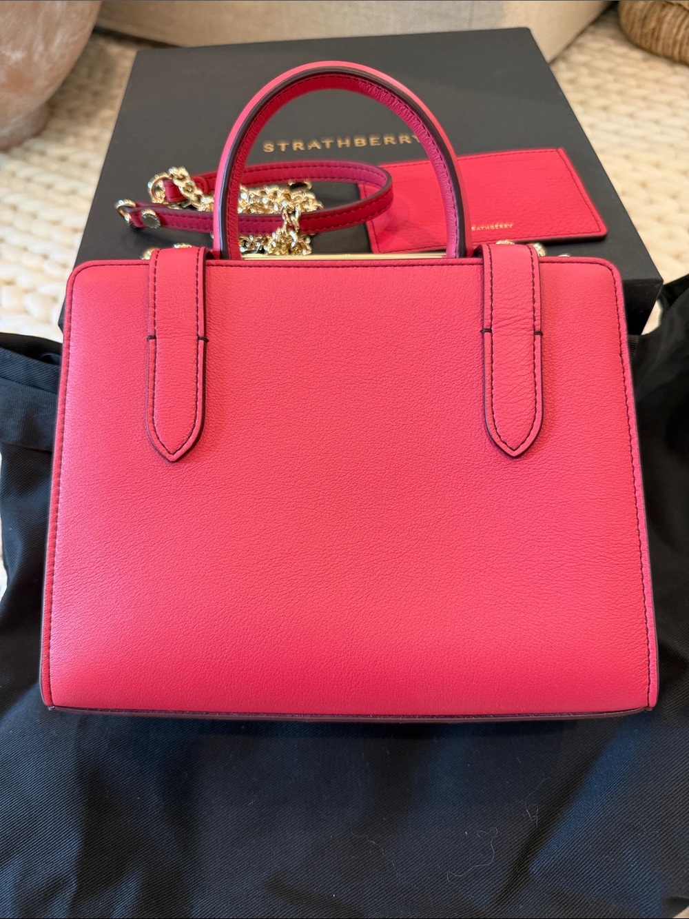 Strathberry Hot Pink Structured Mini Tote with Gold Hardware - Picture 6 of 7